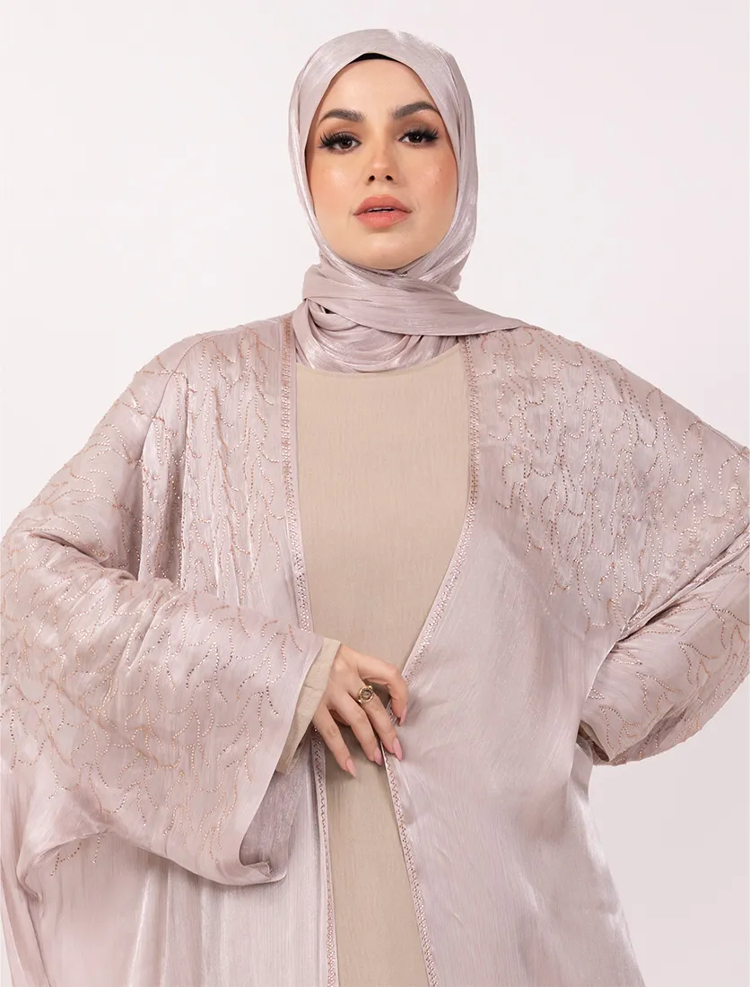 Pink Embellished Sheer Abaya Set